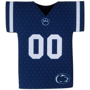 navy jersey bottle coozie front with paw print, 00, and Penn State Athletic Logo